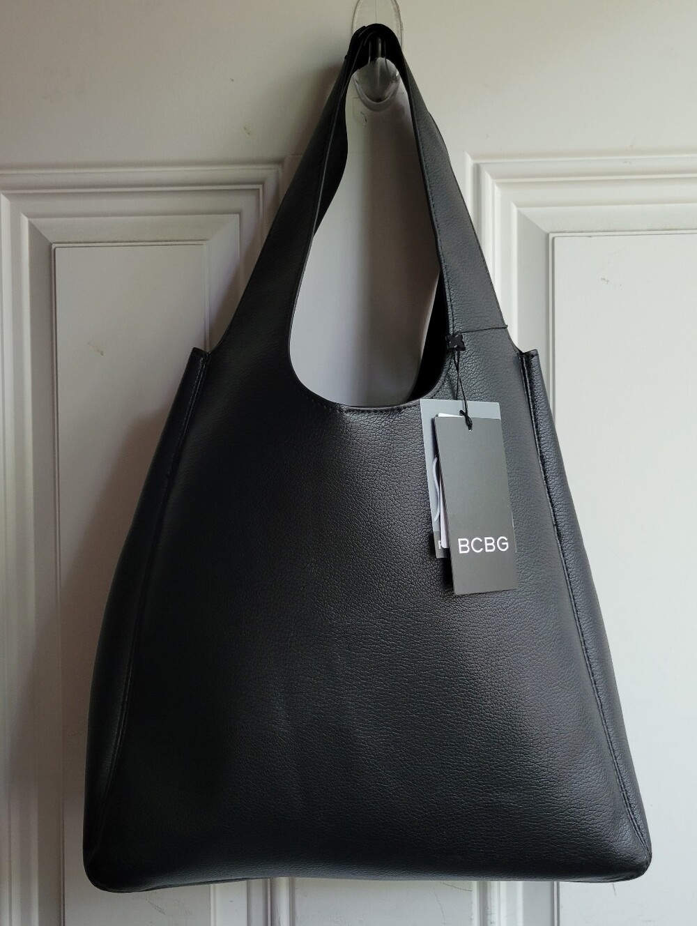 BCBG Black Pebbled Faux Leather Hobo Tote